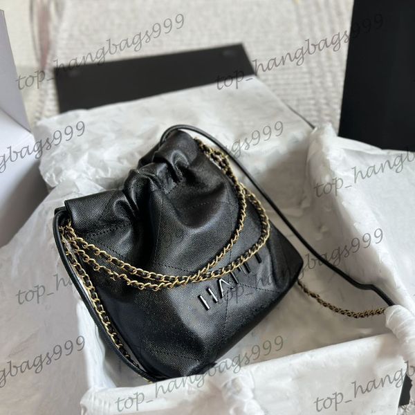 Cuoio black in pelle caviale 22 mini classici borse a tracolla trapunte per lo shopping per signore ragazze in pelle rotonda in pelle in pelle oro tende a catena borsetta 20 cm