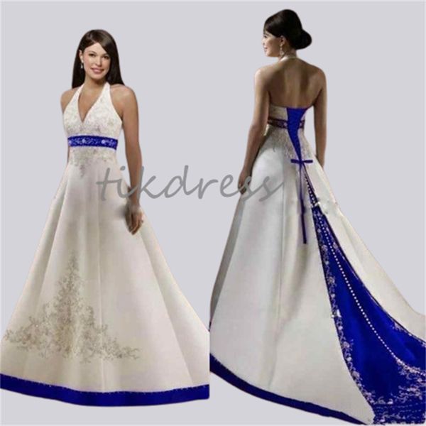 Gatsby Royal Blue Gothic Wedding Dress 2024 Sexy Halter Backless вышивая вышива