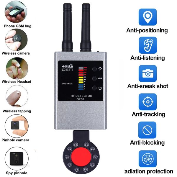 Detector G738W Profissional anti -espião sem fio RF Detector de sinal Bug GSM GPS Tracker Hidden IR Camera de ousdropping Dispositivo de rádio Scanner de rádio