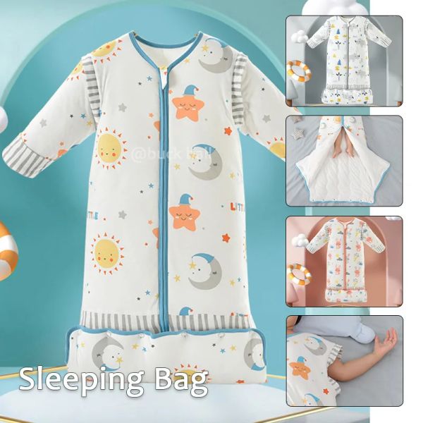 Conjuntos de algodão orgânico 012 y Bolsa de dormir para bebês Manga destacável para criança quente Cabeça vestível Mochila Sleeps Bedding Antikick Quilt