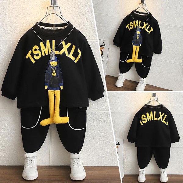 Conjuntos de roupas Primavera 2024 Meninos Roupas Casual Sweater Sweater Setting Cartoon Doll Sports Letter Impresso Cotton 2-9t Knit '