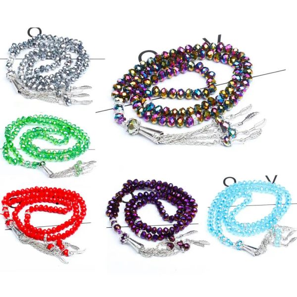 Kleidung 5*5 5*7 mm Österreich Faceed Crystal Glass Perlen Modes Perlen Armband Gebetsperlen Islamische muslimische Tasbih Allah Mohammed Rosenkranz