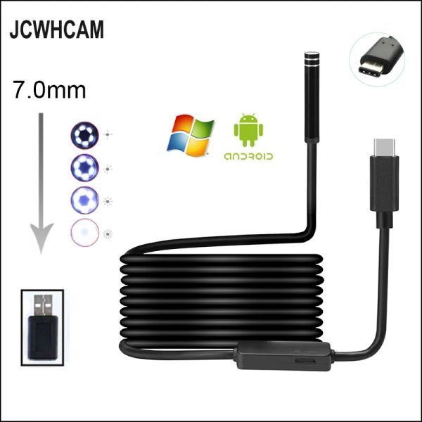 Câmeras jcwhcam 6led 1m 5m 7m 10m Cabo rígido Android USB Tipo C Endoscópio USB Tubo de tubo de inspeção de inspeção de cobra USB Câmera de inspeção