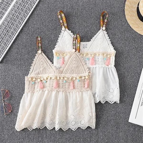 Camisetas femininas Mulheres Menina tira Camis Lace Crochet Tassel Ruffles Beach Croft Tank Hole Awear