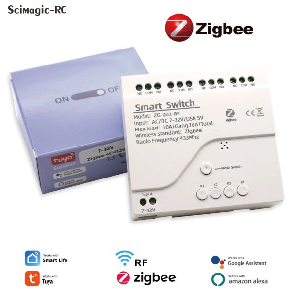 Control Relé ZigBee Smart Home Switch Module App Controle remoto sem fio 1/2/4 Canal 732V 85250V Trabalho de relé com o ZigBee Gateway Hub