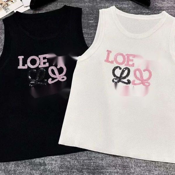 Loewve tank top gole de gole de luxo de luxo tanques femininos com câmera de verão de verão curto slim slim fit versátil nova letra tricotada ropamujer anterior