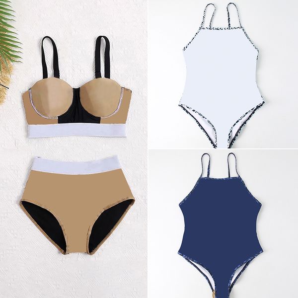 Moda tasarımcı kızlar bikini set sıcak şerit harfler mayo bayanlar monokini mayo seksi klasik kahverengi tek parça bandaj mayo gündelik yüzme tanglar sütyen