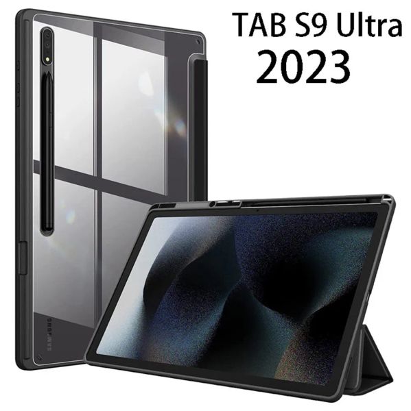 Stands Hard Clear Tablet Tampa para Samsung Galaxy Tab S9 FE PLUS SM X710 X716B 11 X810 X816B 12.4 S9 Ultra 14.6 X910 Case de lápis