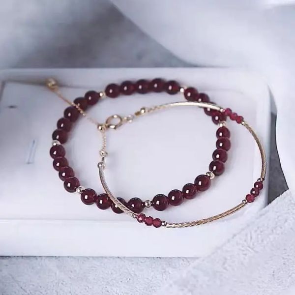 Strands Umq Natural Garnet SQUISITE 14 GILD ORIGINALE ORIGINALE VINO ROSSO ROSSO Custom Bracciale Bracciale Crystal Set Girlfriend Regalo di nicchia di nicchia