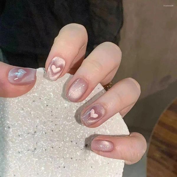 False unhas 24pcs bailarina curta falsa amor francês coração gato olho de capa completa dicas de unhas pressionadas em DIY destacável