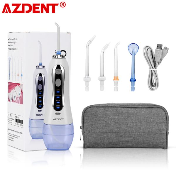 IRRIGATORI AZDENT FLOSS DENTALE INDILE INDENTE + Custodia da viaggio Custodia portatile a getto orale Prontaggio del dente di acqua Floss Caricatore USB 300 ml 5 punte