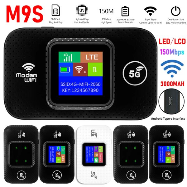 Yönlendiriciler M9S 4G LTE WiFi Yönlendirici Kablosuz 150Mbps SIM KART YÜKÜMÜ CHIP Taşınabilir Modem 3000mah Mini Mobil Hotspot Fiş Oynatı