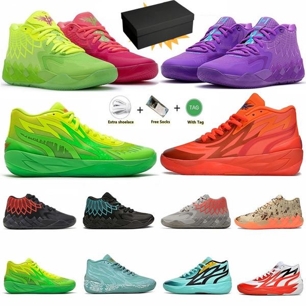 Con box lamelo palla mb.01 2.0 3.0 uomini scarpe da basket Rick e Morty MB01 Hive tossico blu tossico MB03 HILLS BLASH BLASH BIANCO GUTTER MELO MB 01 DONNE SNUAKER MENS ALLA