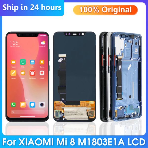 Квартиры Super Amoled для Xiaomi Mi 8 LCD -дисплей для экранного экрана Xiaomi Mi8 Ремонт экрана с каркасом M1803E1A Screen Place