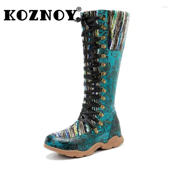 Botas Koznoy Sapatos de tamanho grande para mulheres 3 cm de impressão de pele de carneiro