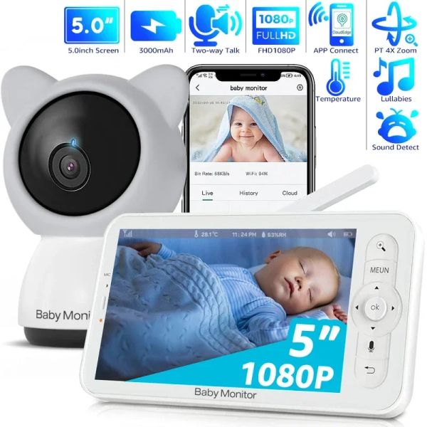 Monitörler Bebek Monitör Bebek Telefon Çift Ekran Gece Görüşü HighDefinition 5inch LCD Ev Güvenlik Kamerası Twoway İletişim