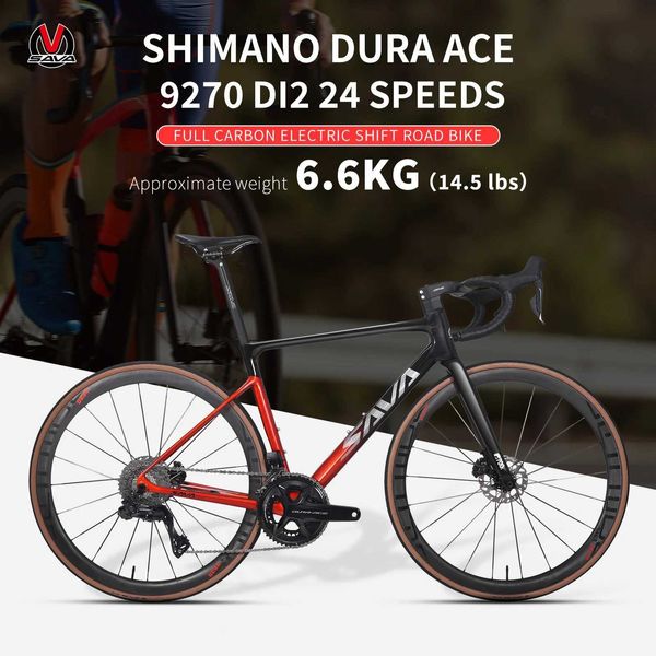 Bikes Sava Full Carbon Road Bike Top Bike Electronic Shift Bike Racer 24 Velocità leggera 6,6 kg con Shiman0 Dura Ace DI2 R9270 Groupset Y240423