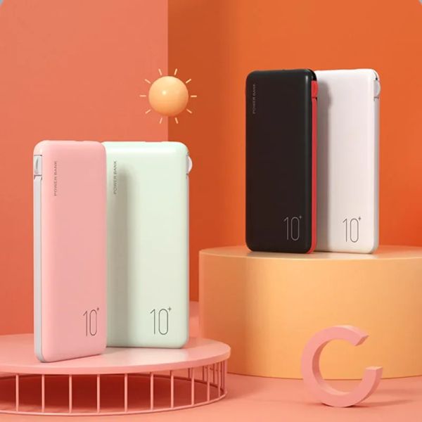 Банк для xiaomi Power Bank 10000mah Portable PowerBank с кабелем USB Type C для iPhone Samsung Xiaomi Huawei Смартфон