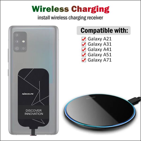 Chargers Qi Carica wireless per Samsung Galaxy A21 A31 A41 A51 A71 A40 A50 Wireless Charger Pad+Nillkin ricevitore USB ADATTER