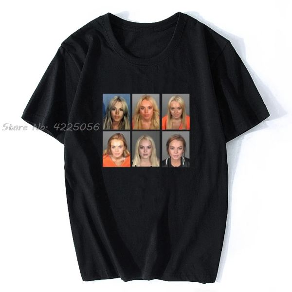 T-shirts Lindsay Lohan Mashup Celebridades Mugshot Vintage Grunge Look Fan Tshirt Print Fashion Men Cotton Tshirt Tees de rua