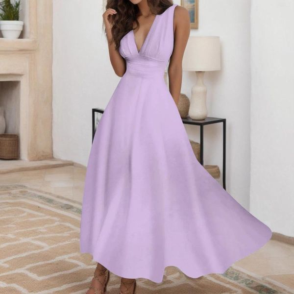 Lässige Kleider für Frauen 2024 Hochzeitsgäste Frauenmodelle und Sommer Solid Color ärmellose gegen Neck Vestidos Elegantes Feminino