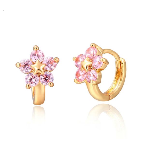 Orecchini carini piccoli color oro stella 5 rosa cz fiore huggie hoop orecchini per donne bambini ragazze bambini bambini regalo di gioielli antiallergici