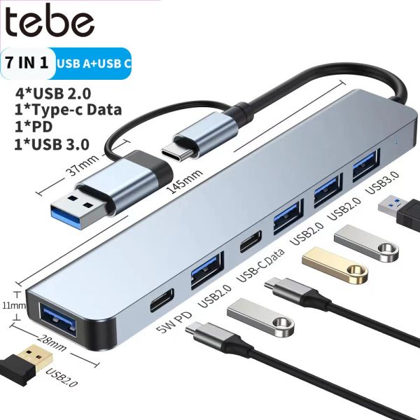 Hubs Tebe USB Hub Adapter USB A+USB C TO USB 2.0/3.0 SPLITTER SD/TF LEITOR DE CARDE MULTIPORTE USB Hub USB para MacBook iPad