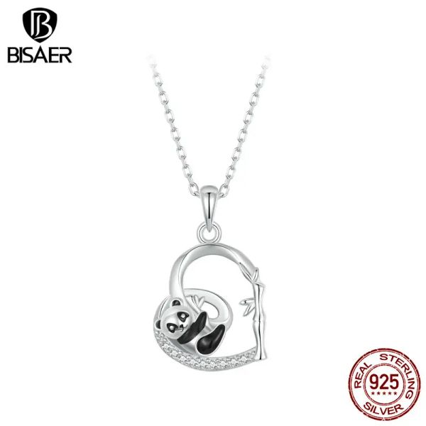 Collane bisaer 925 argento sterling carino panda in bambù collana a pendente a pendente a catena regolabile platino placcato per donna gioielli