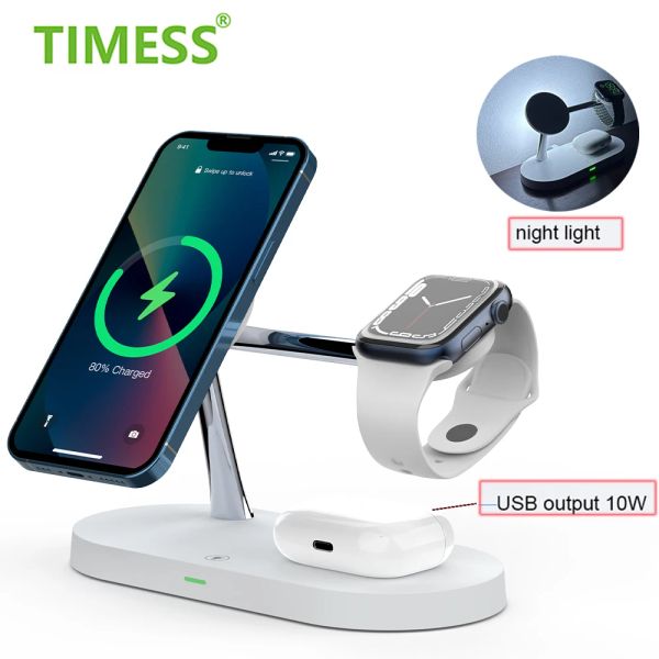 Chargers 3 in 1 MacSafe Wireless Charger Stand per iPhone 12 13 14 15 Pro Fast Carging Station per Apple Watch 9 8 7 6 5 AirPods 2 3 Pro