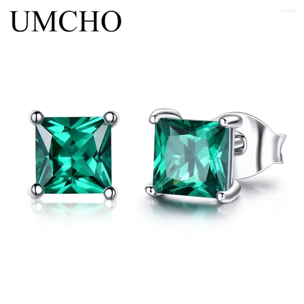 Stud Küpe Umcho 925 Küpe için Gümüş Kadınlar Prenses-Cut Nano Emerald Güzel Takı Moda 2024