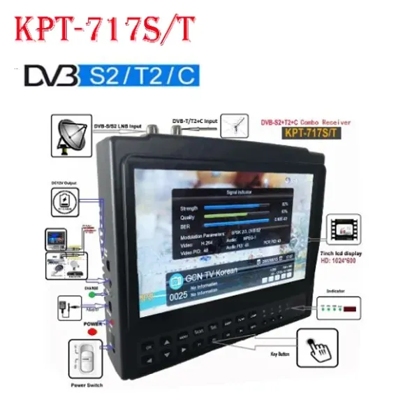 Finder KPT717S/T Plus AHD DVBS2 DVBT/T2 DVBC Combo Digital Satellite Meter Finder H.265 vs Kpt716ts Satlink ST5150 WS6980