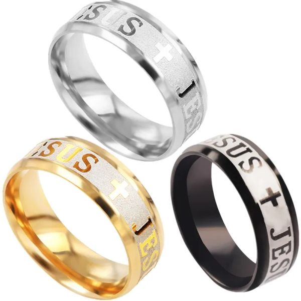 Bands Qianbei 8mm 316L Edelstahlringkreuz Ich liebe Jesus Frauen Männer Hochzeitsfeier Weihnachtsgeschenke