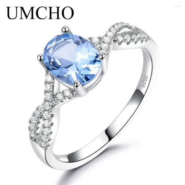 Cluster Rings Umcho Solid 925 Sterling Silver for Girl Модный годовщина Gemstone Nano Topaz Warding Band Кольцевые украшения ювелирные изделия