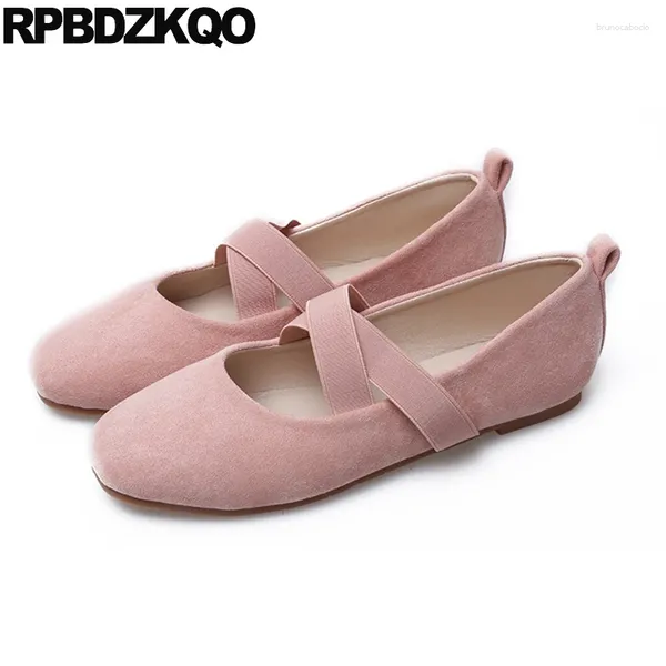 Sapatos casuais apartamentos de balé macio Ballerina Elastic Designer Praça dedo Plus Tamanho Escola Japonesa Camurça Rosa 11 10 Grande Correia Cruzada