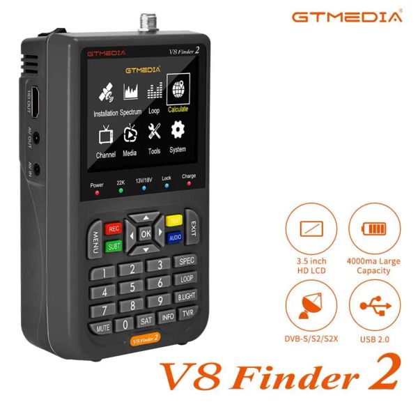 Finder V8 Finder2 Medidor Setellite Signal Finder DVBS2X/S2/S WIFI 2.4G Digital 1080p HD Star Finder Compatível para YouTube