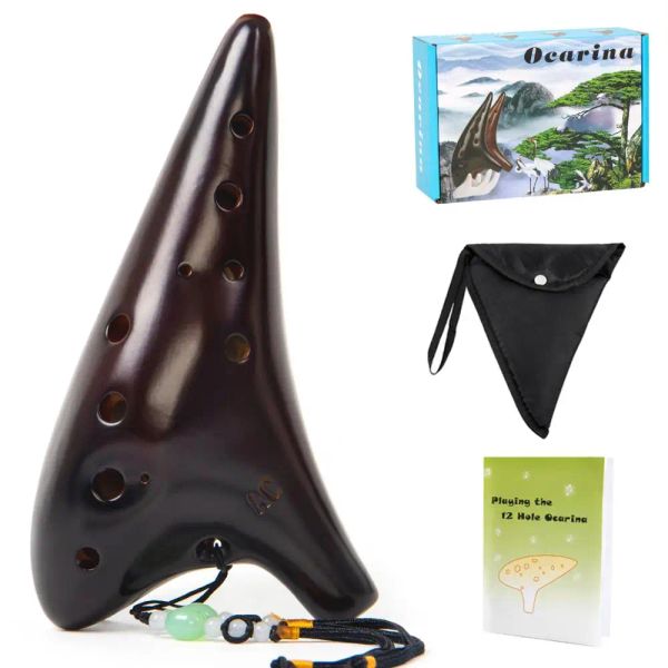 Instrument Brown Ocarina 12 Töne Alto C mit Songbuch Halskordel Windinstrument für Anfängerschüler