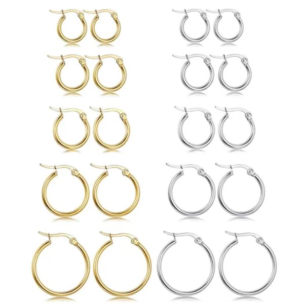 Orecchini orecchini per donne 2022 Orecchini a cerchio in acciaio inossidabile di tendenza per donne uomini semplici grandi cerchi oro colore argento color all'ingrosso