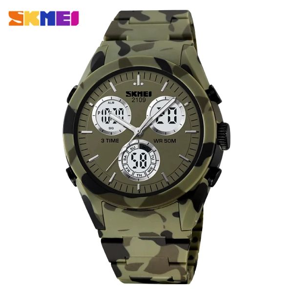 Смотрите Skmei 2109 Sport Watch Mens Многофункциональные времена военный камуфляжный обратный отсчет