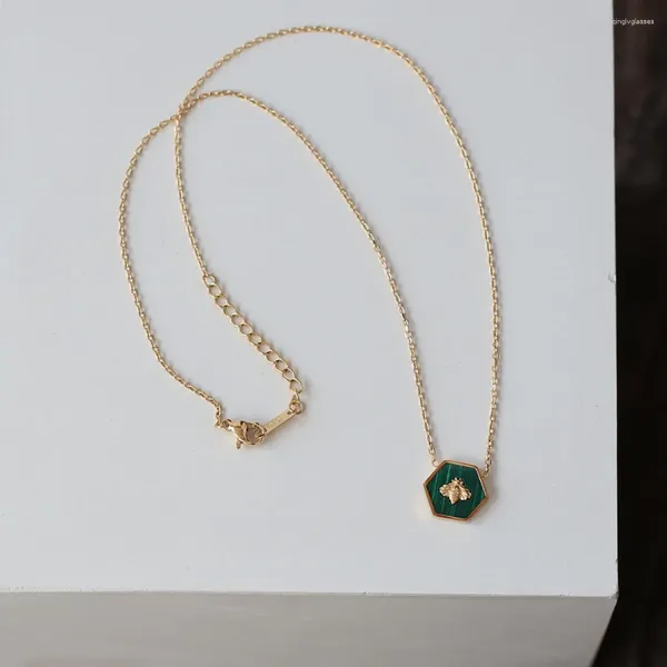 Colares pendentes 2024 Jóias Honeycomb abelhas hexagonal verde listrado Retro preto colar Chain Clavicle 18k Praado de ouro aço inoxidável