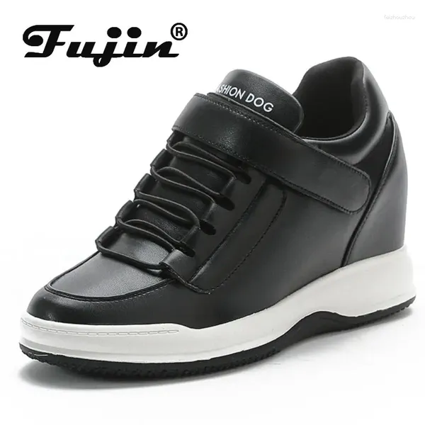 Lässige Schuhe Fujin 7,5 cm Kuh Echt Leder Frauen Heels Plattform Sneakers Keilschuhschuhe Schwarze weiße Damen Winter Plüsch Hollow