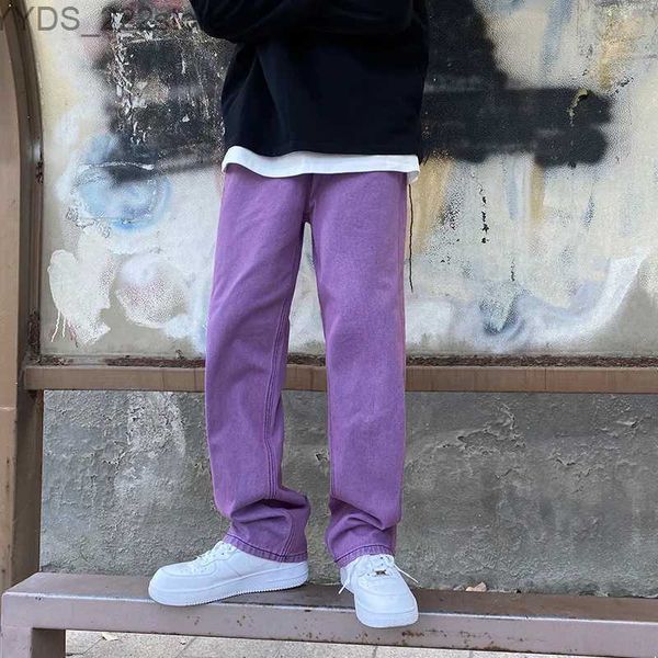 Женские джинсы корейская мода мужские джинсы Purple Green Fiting Straight Retro Casual Street Clothing Склейна танцевальная джинсовая сумка брюки yq240423