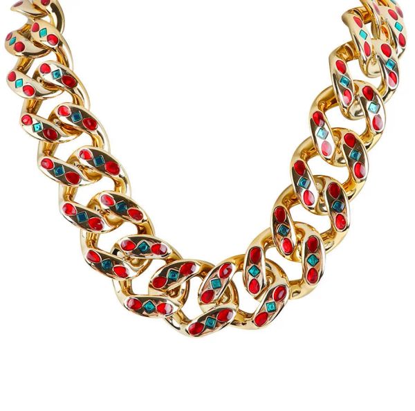 Halsketten Fischscheibe Gold Farbe Acrylkristall klobig Ketten Halskette für Männer Hip Hop großer Kunststoff Bordsteinkubanische Kette Halskette Herrenschmuck für Männer