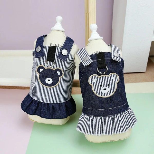 Abbigliamento per cani vestiti piccoli molla sottile gonna in denim in denim vestito a strisce grattugiata piccola orsacchiotta