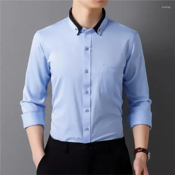 Camisas de vestido masculinas Spring Autumn Business Camisa Men mangas compridas botão de colarinho de colarinho vir