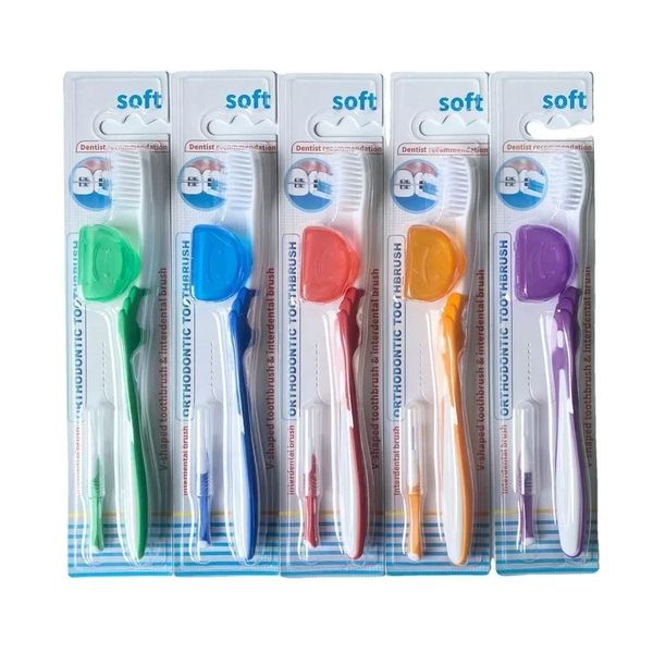 3pcs spazzolino da denti a V ortodontico adulto con spazzole interdentale set dentali di spazzolino filo di spazzolino denti