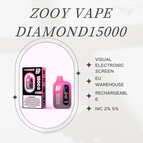 Zooy Diamond 15000puffs Vape descartável Disputável Cigarro eletrônico descartável UE armazém da UE