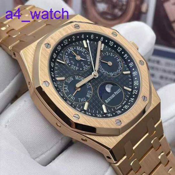 Modern AP Wrist Watch Real Royal Oak Series 26574Or Rose Gold Blue Dial Calendar Perpétuo De volta através da moda masculina Lazer de lazer esportes Watch Mechanical Watch