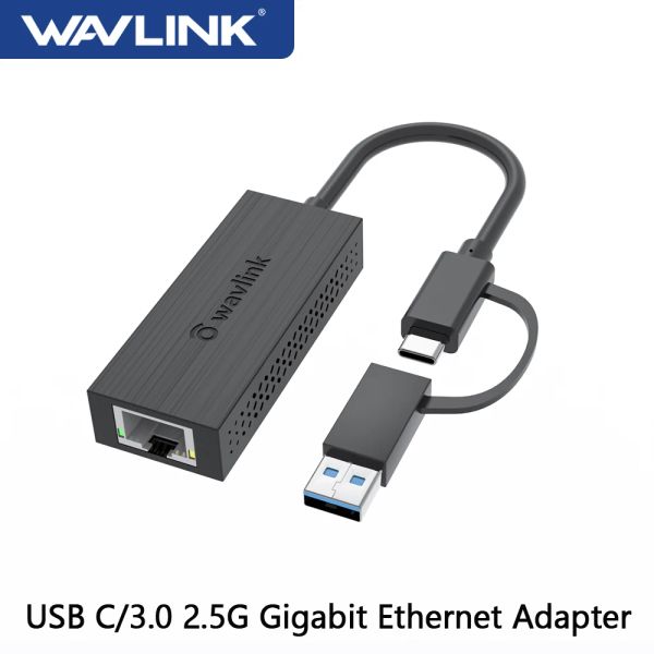 Hubs Wavlink 2500 Мбит/с USB C 2,5G Внешний гигабитный эфир Ethernet Тип C в RJ45 Конвертер Ethernet LAN Adapter Hub 10/100/1000 Мбит/с