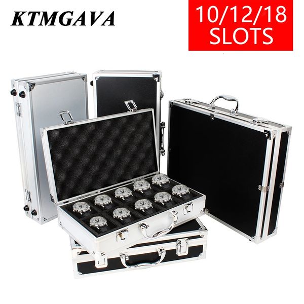 10/12/18 Gitter Aluminiumlegierung Black Watch Storage Box Juwely Collection Box Tragbares Wächterbox -Qualitätsbox für große Kapazität 240412