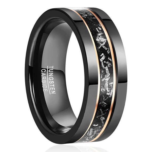 Nuncad 8mm gebürstete matte schwarze Meteoriten -Tungsten -Carbid -Ring für Mann Schmuck 240411